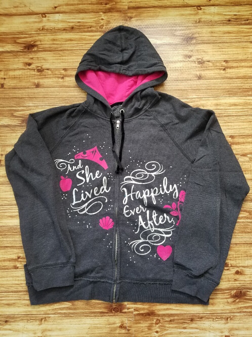 Disney Store Happily Ever After Gray Pink Zip Hoodie Women's XL Princess